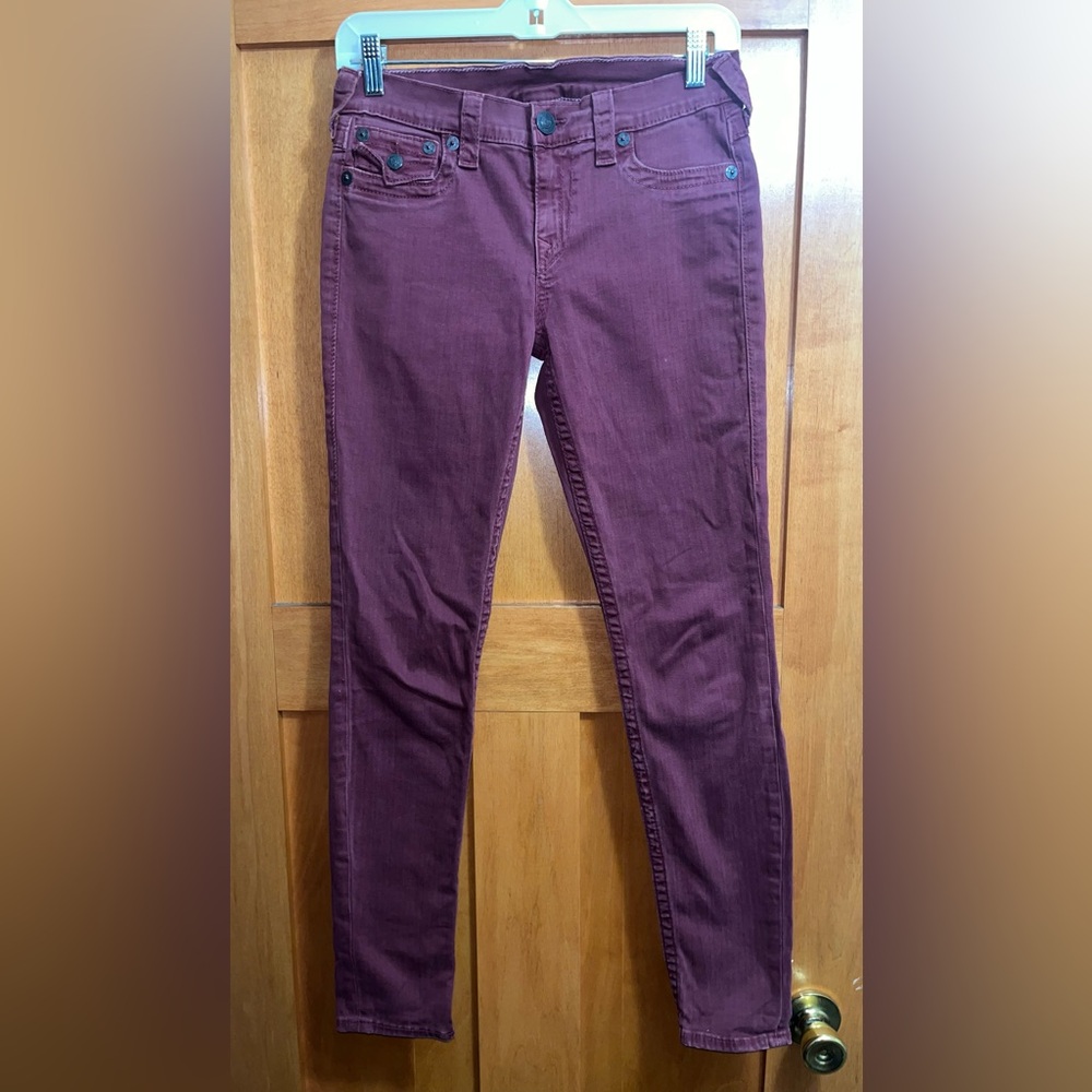 True Religion Jeans Women's 28 Burgundy Red Skinny Low-Rise VTG Y2K USA
